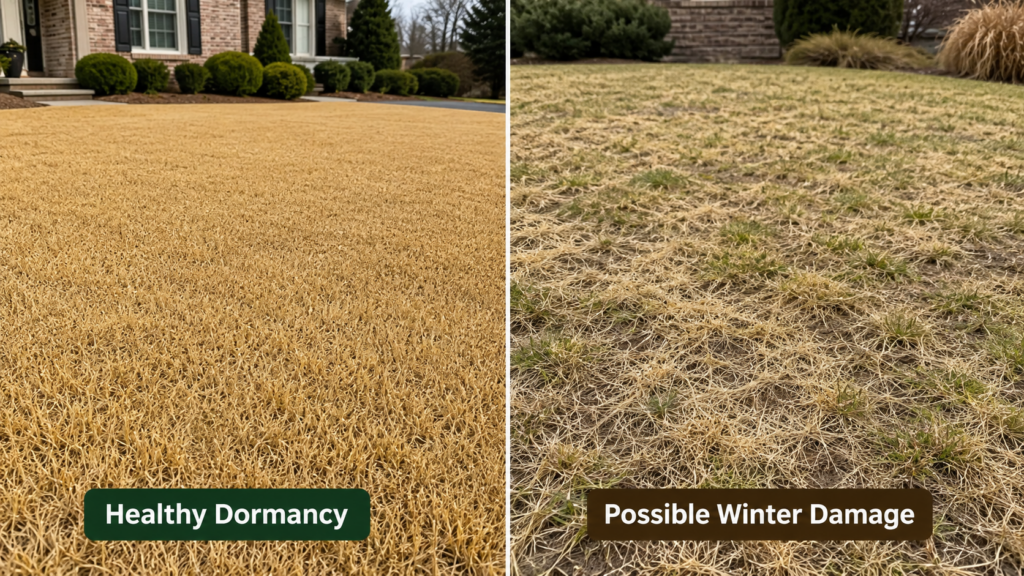 Dormant Bermuda vs. winter damage comparison
