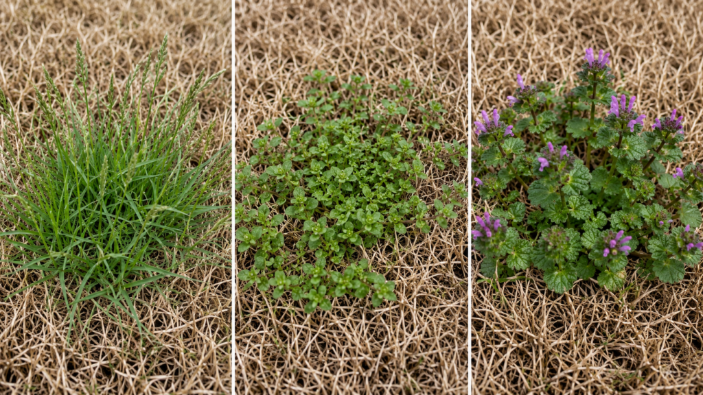 Winter weeds growing through dormant Bermuda