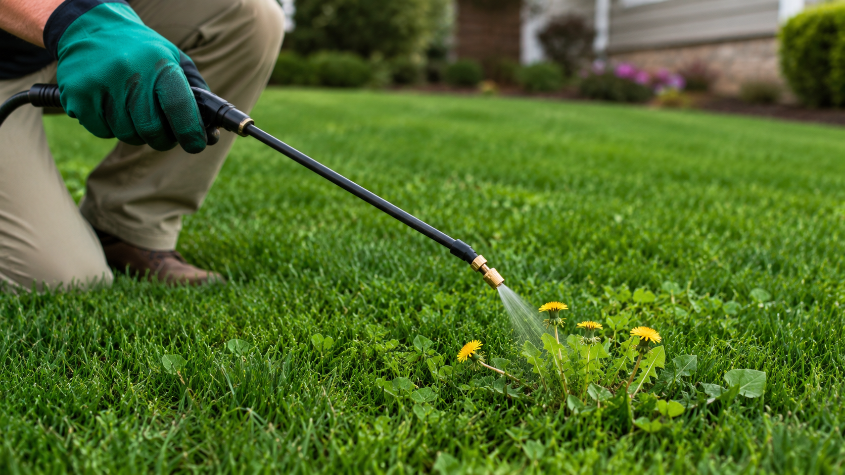 Homeowner spraying weeds