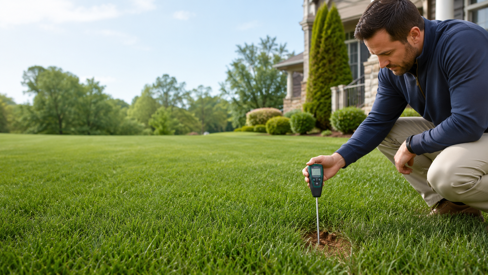Homeowner taking lawn test
